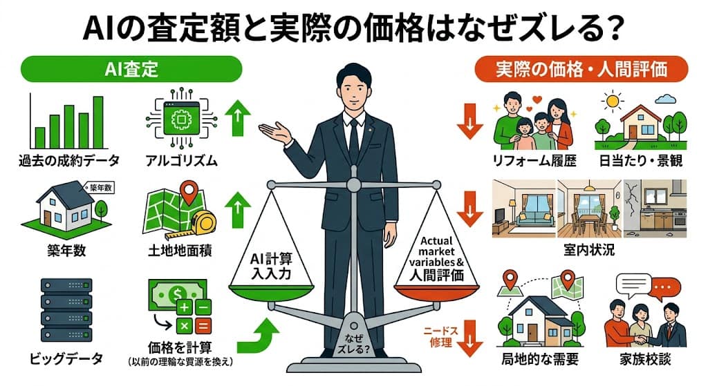 博多区吉塚 AI査定額と実際の売却価格がズレるパターンの比較
