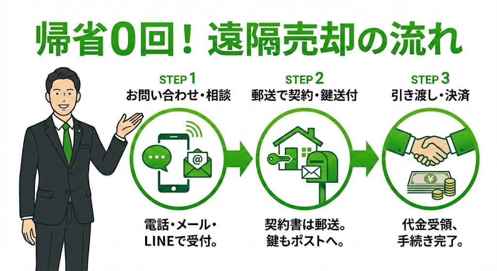 遠隔売却 流れ 郵送契約 残置物撤去 フローチャート