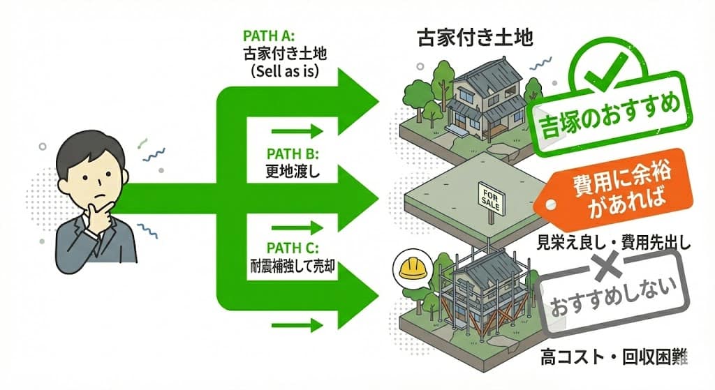 不動産売却戦略 古家付き土地 更地渡し 比較チャート