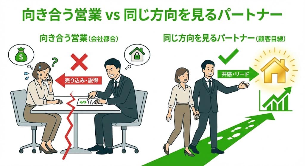 不動産売却における営業マンとパートナーのスタンスの違い