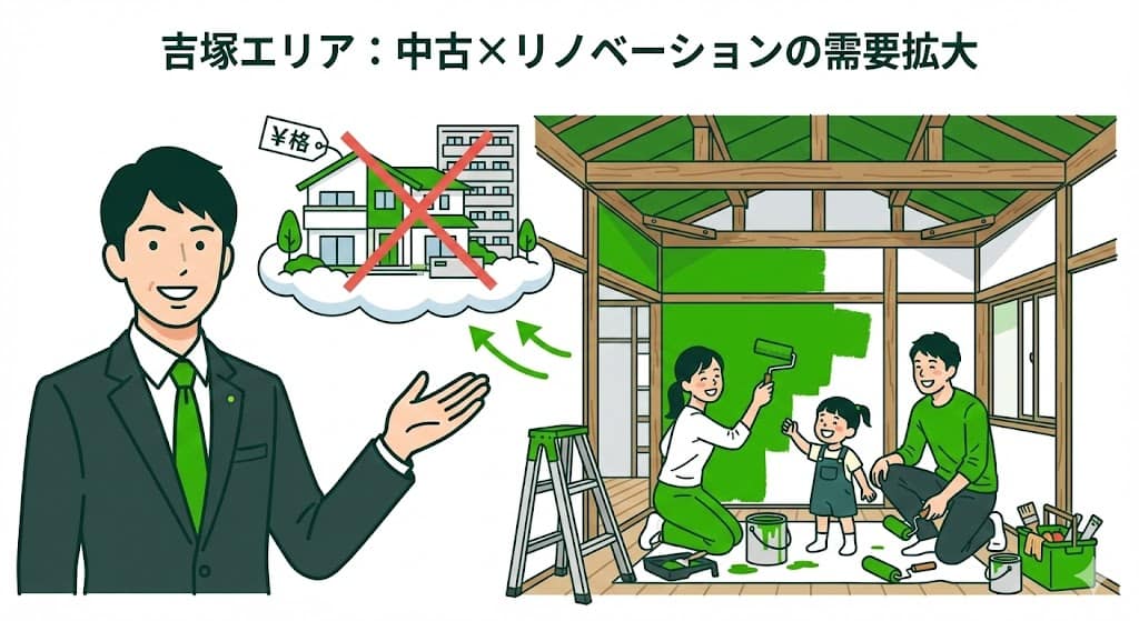 福岡市博多区吉塚 新築価格高騰による中古リノベーション需要の拡大図