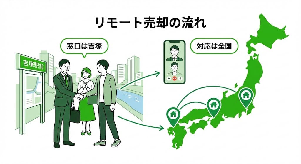おもいで不動産(吉塚)を窓口にして全国の実家を売却する仕組み
