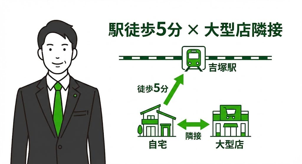 吉塚エリアから博多駅へのアクセスとミスターマックスの位置関係図
