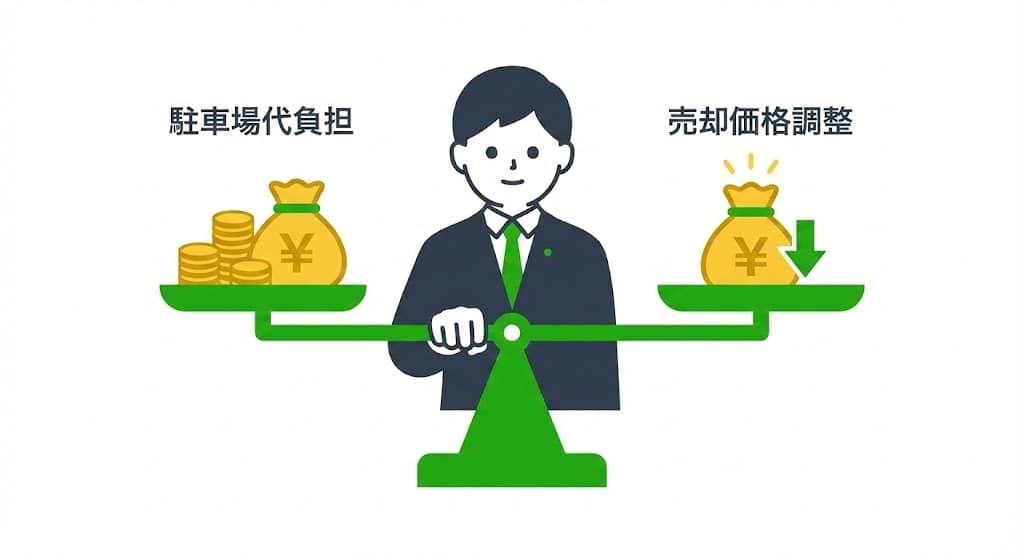 博多区吉塚エリアの価格調整のシミュレーション(駐車場代負担vs物件価格)