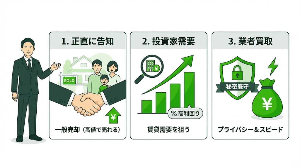 事故物件の売却戦略 一般売却・投資家向け・業者買取の比較