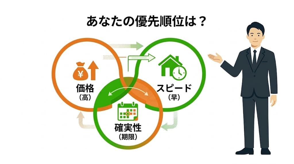 博多区吉塚エリア向け不動産売却の優先順位マトリクス図