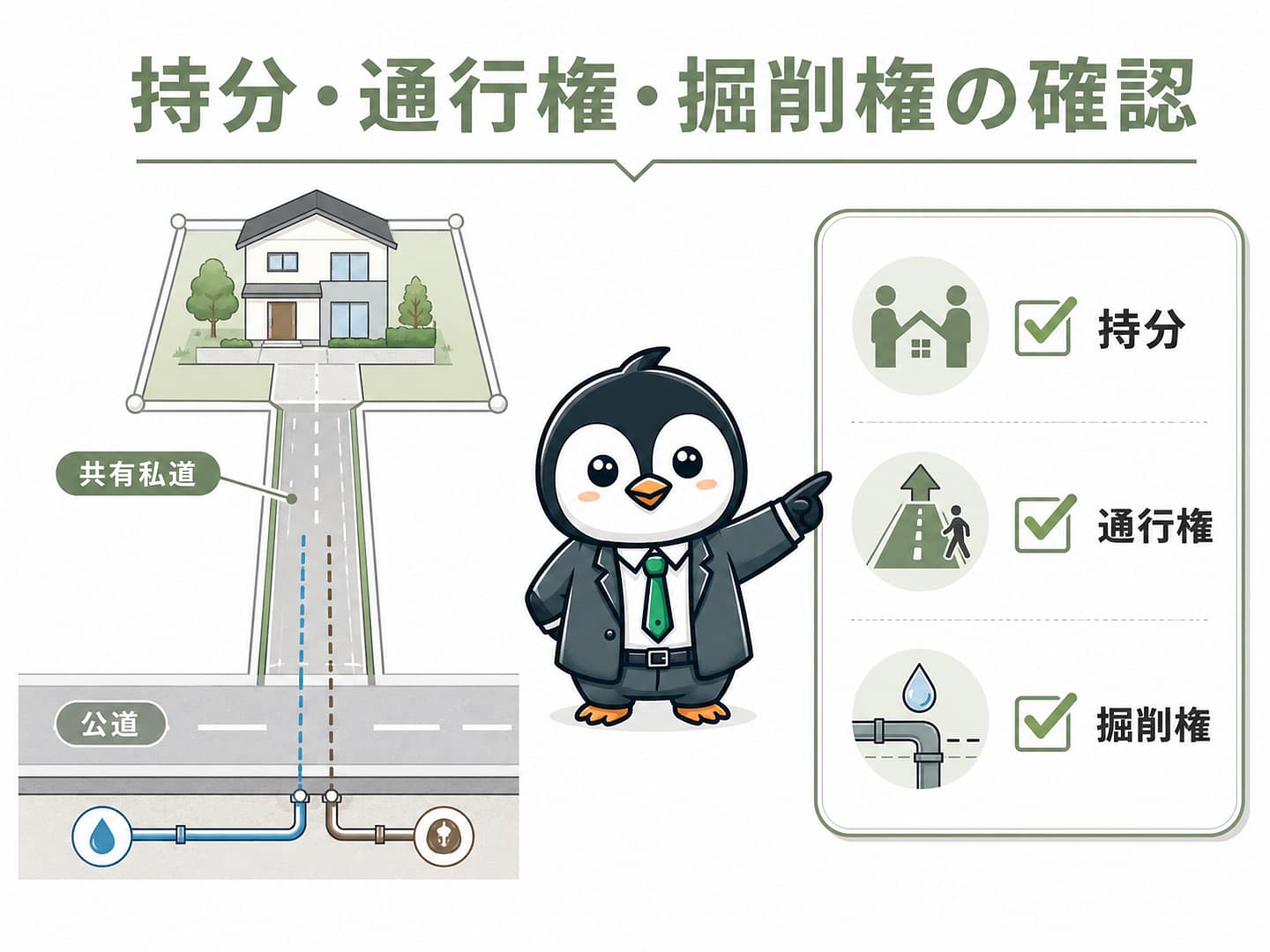 福岡市博多区吉塚の共有道路に接する土地で確認したい持分と通行権のイメージ図
