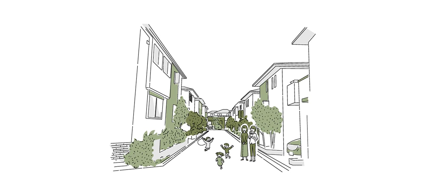 子供が遊んでいるのを親が見守っている画像