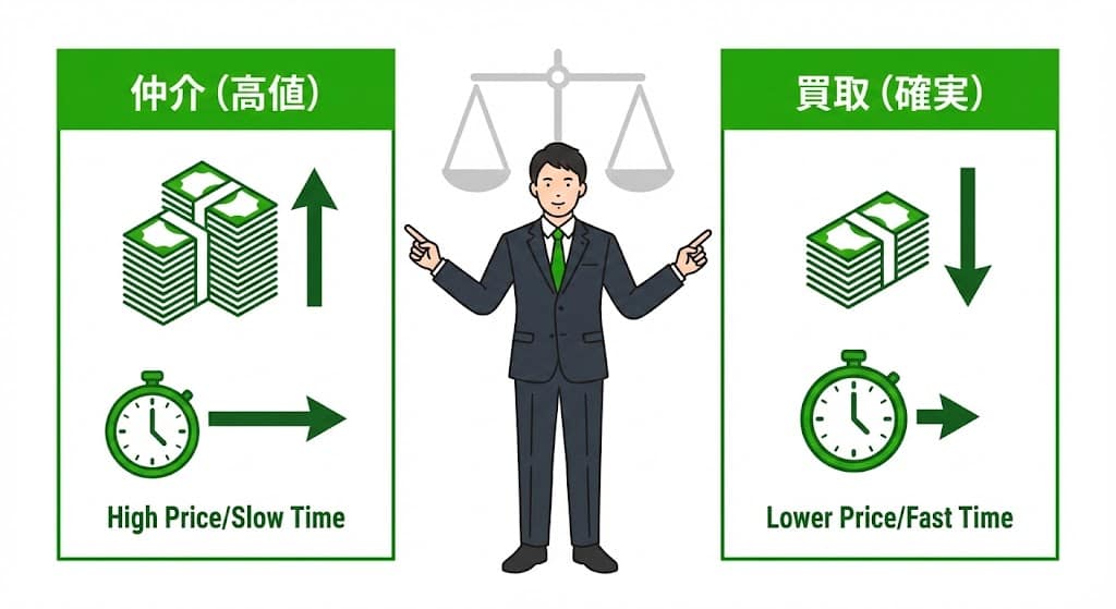 仲介売却と買取売却のメリット・デメリット比較表