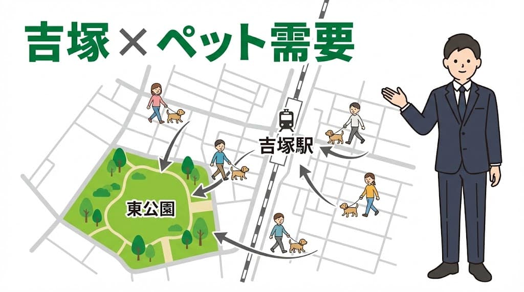 福岡市博多区吉塚周辺のペット需要と東公園エリアの地図