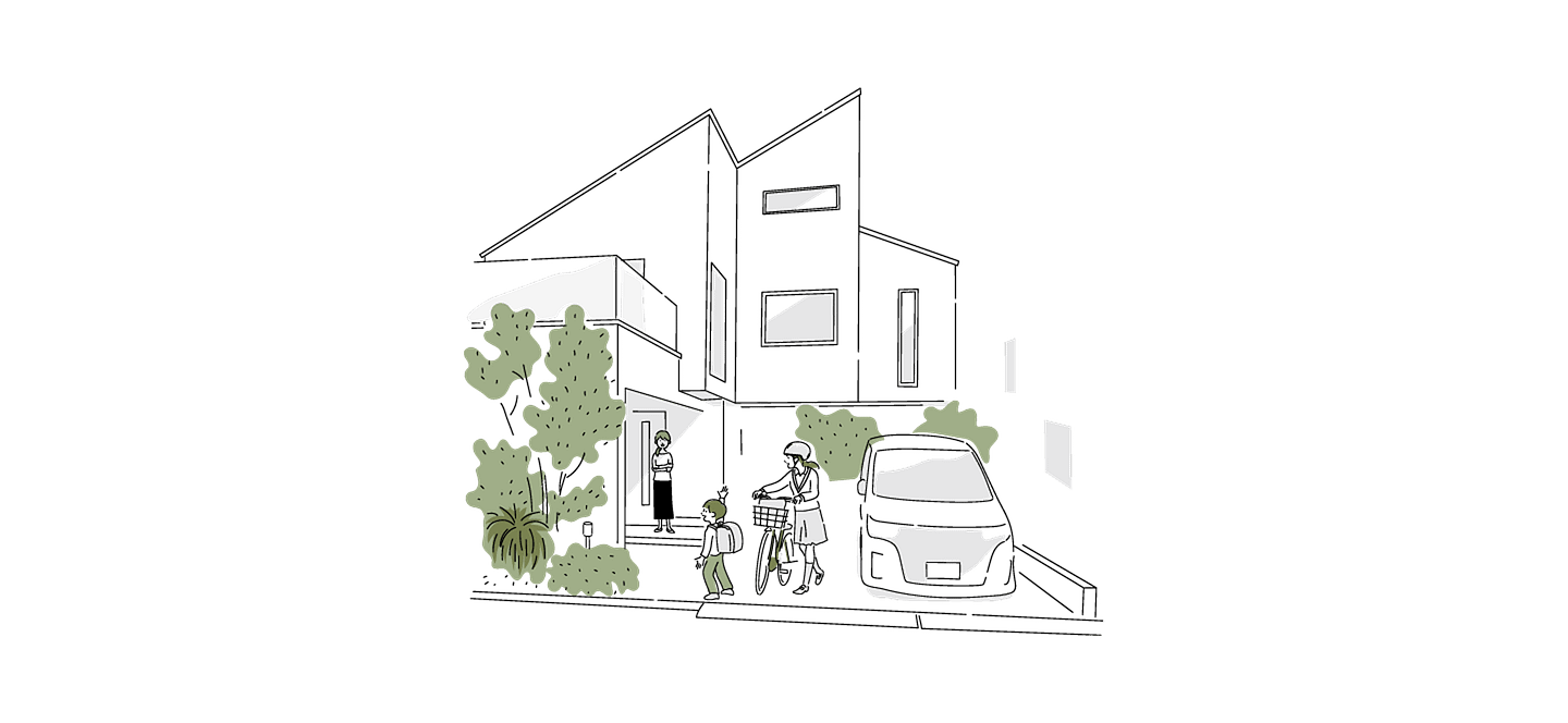 子供が家から学校に行く画像