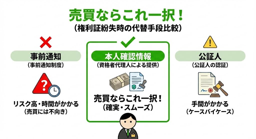 権利証紛失。なぜ売買では「②」一択なのか?リスクと手間の比較表