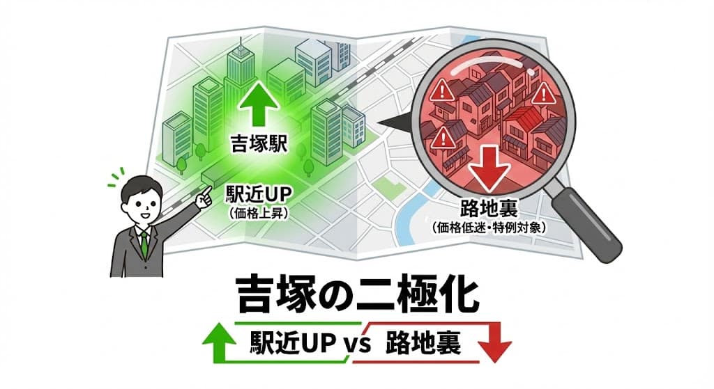 博多区吉塚の地価上昇マップと低未利用地特例対象エリア