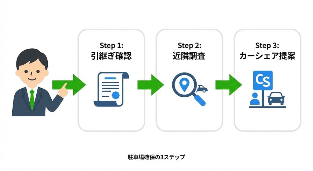 博多区吉塚エリアの売主がやるべき「駐車場確認フローチャート」